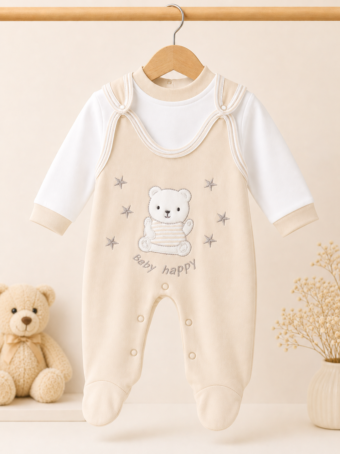 Baby Romper with Teddy Bear Details