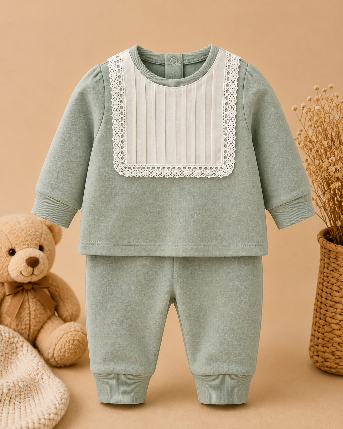 Sage Green Baby Outfit Still Life