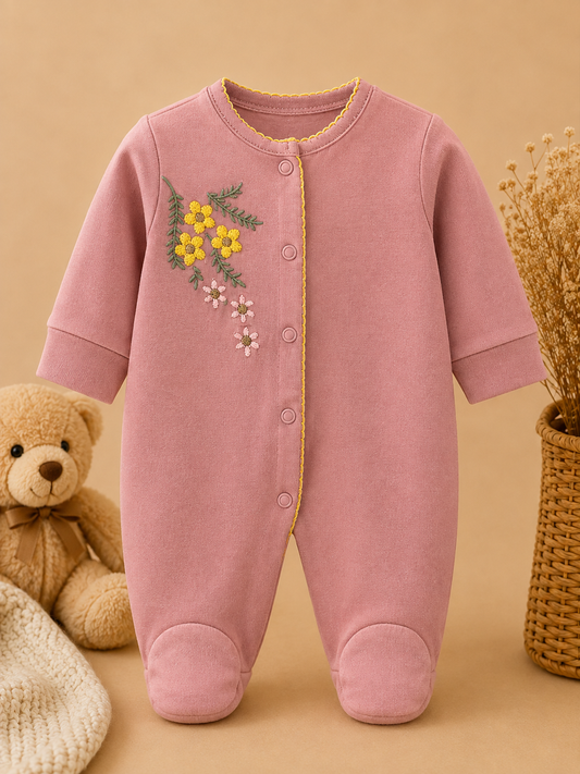 Cozy Pink Embroidered Baby Romper Display