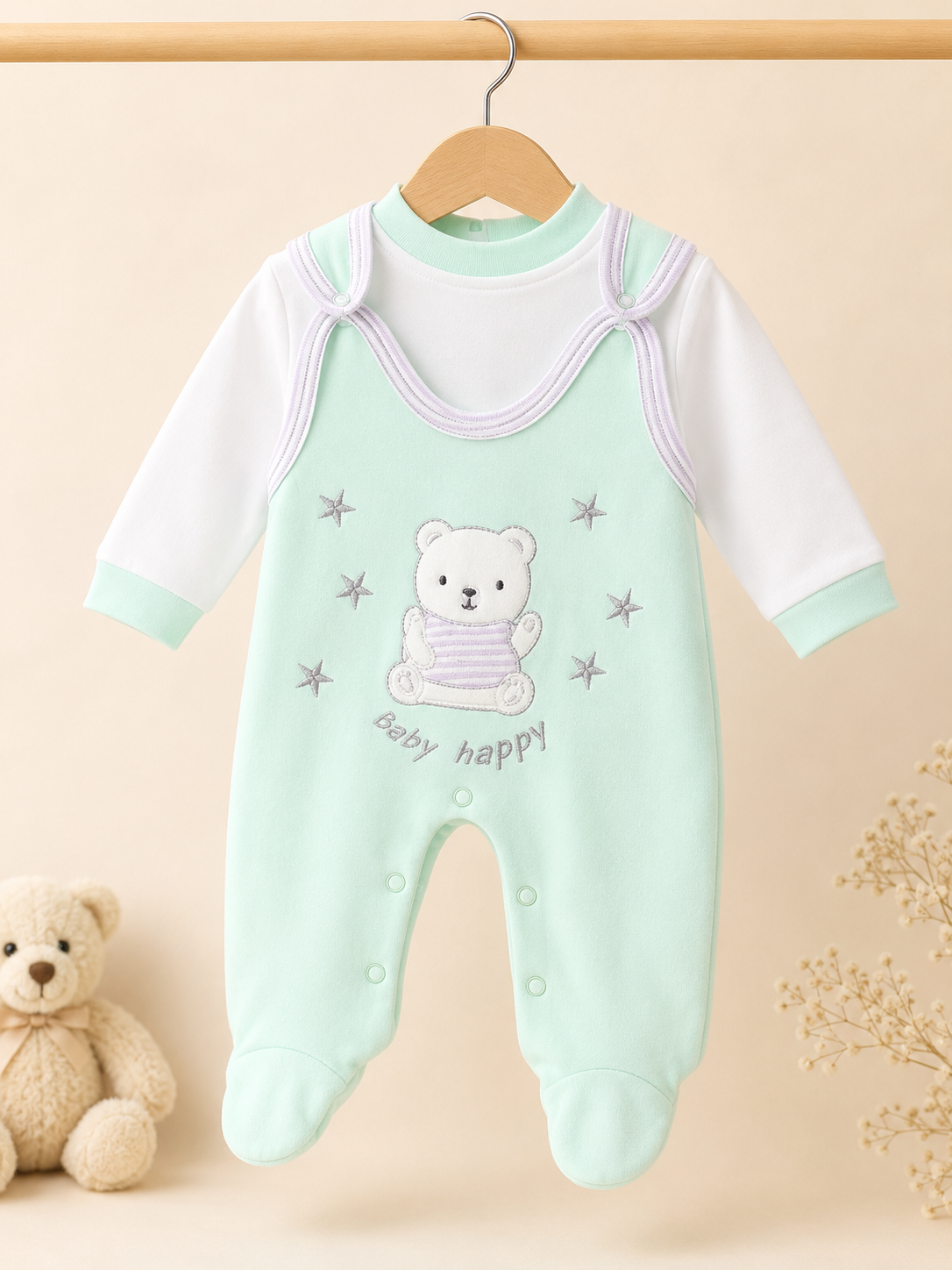 Baby Romper with Teddy Bear Details