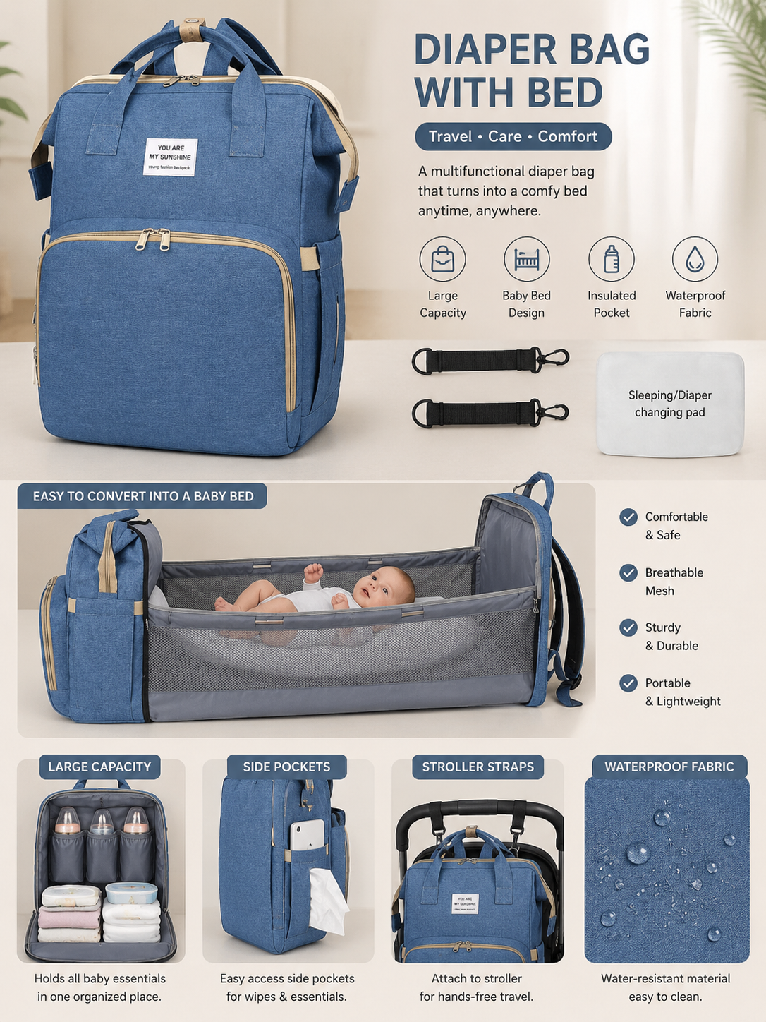 Convertible Baby Bed Backpack Set